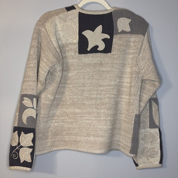 VTG Orvis Women's Patchwork Leaf Knit Grandma Sweater Button Front Cottagecore S - Picture 2 of 16